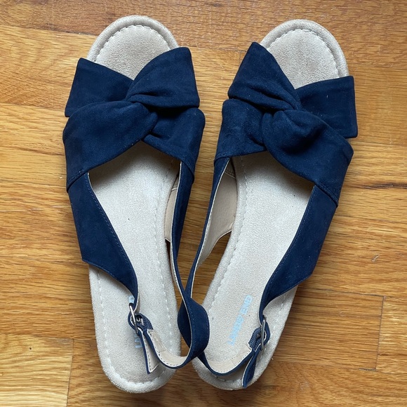 Lands’ End Women’s Suede Slingback Wedge Sandals Radiant Navy Size 10 - Picture 1 of 9